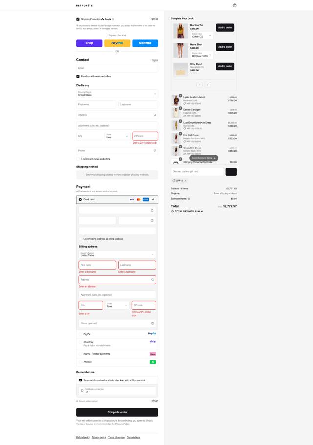 Retrofête checkout page showing Retrofête promo code box | Screenshot taken by SimplyCodes community member on Sep 12, 2025