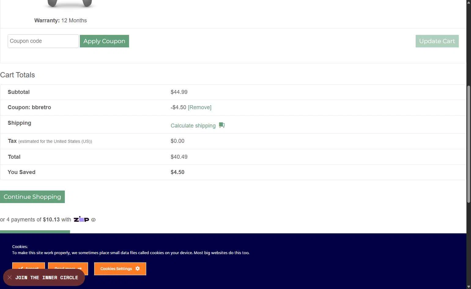 Retro Fighters checkout page showing Retro Fighters coupon code box | Screenshot taken by SimplyCodes community member on Oct 11, 2025