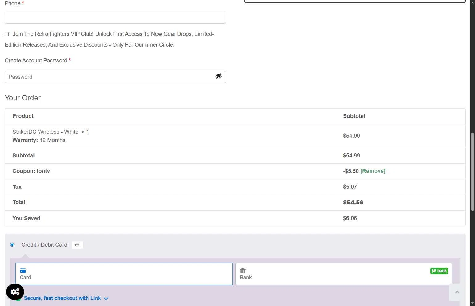 Retro Fighters checkout page showing Retro Fighters coupon code box | Screenshot taken by SimplyCodes community member on Sep 20, 2025