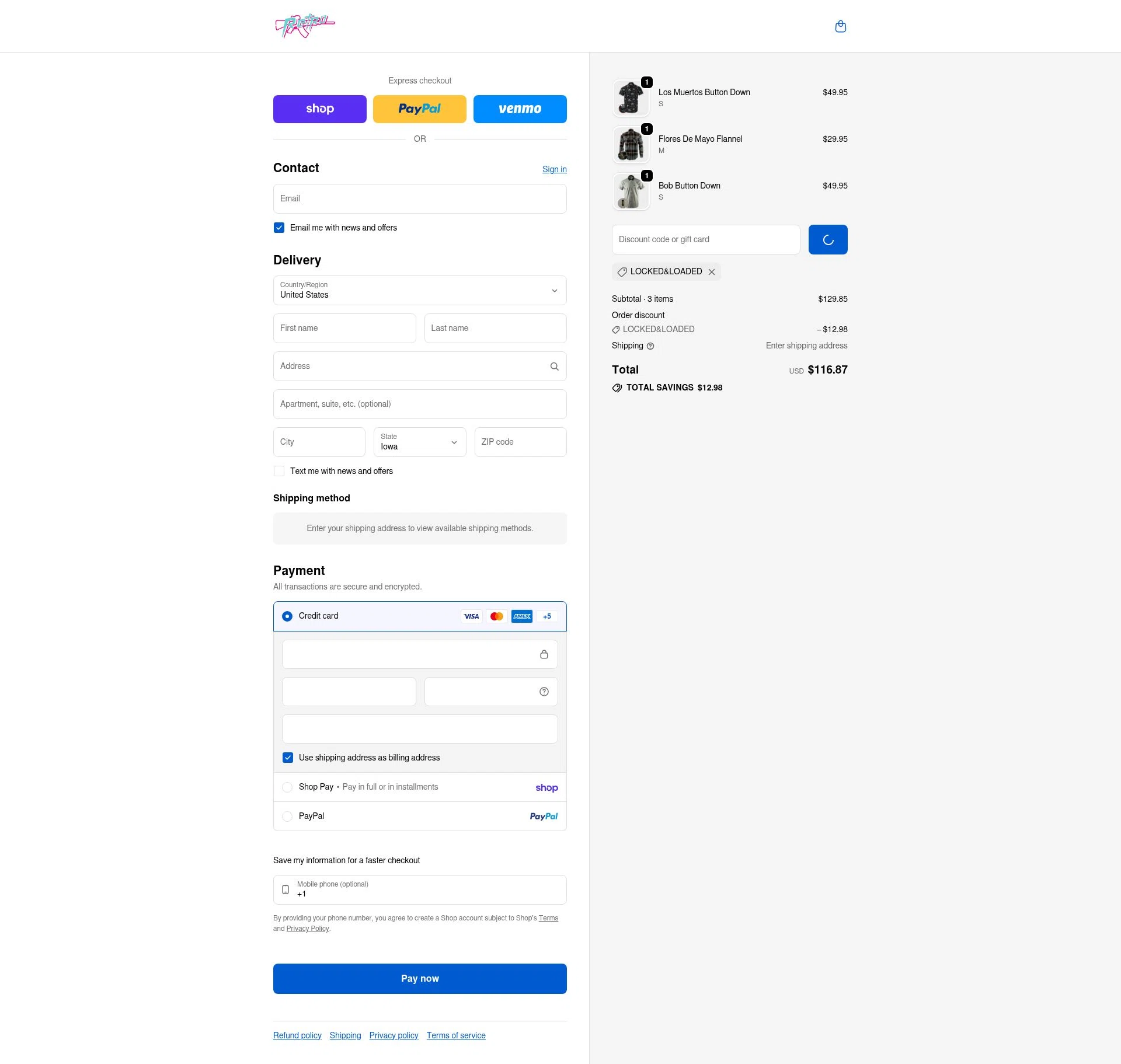 Retro Rifle checkout page showing Retro Rifle discount code box | Screenshot taken by SimplyCodes community member on Feb 5, 2026
