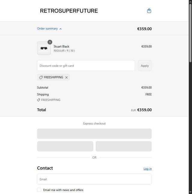 Retrosuperfuture checkout page showing Retrosuperfuture promo code box | Screenshot taken by SimplyCodes community member on Sep 3, 2025