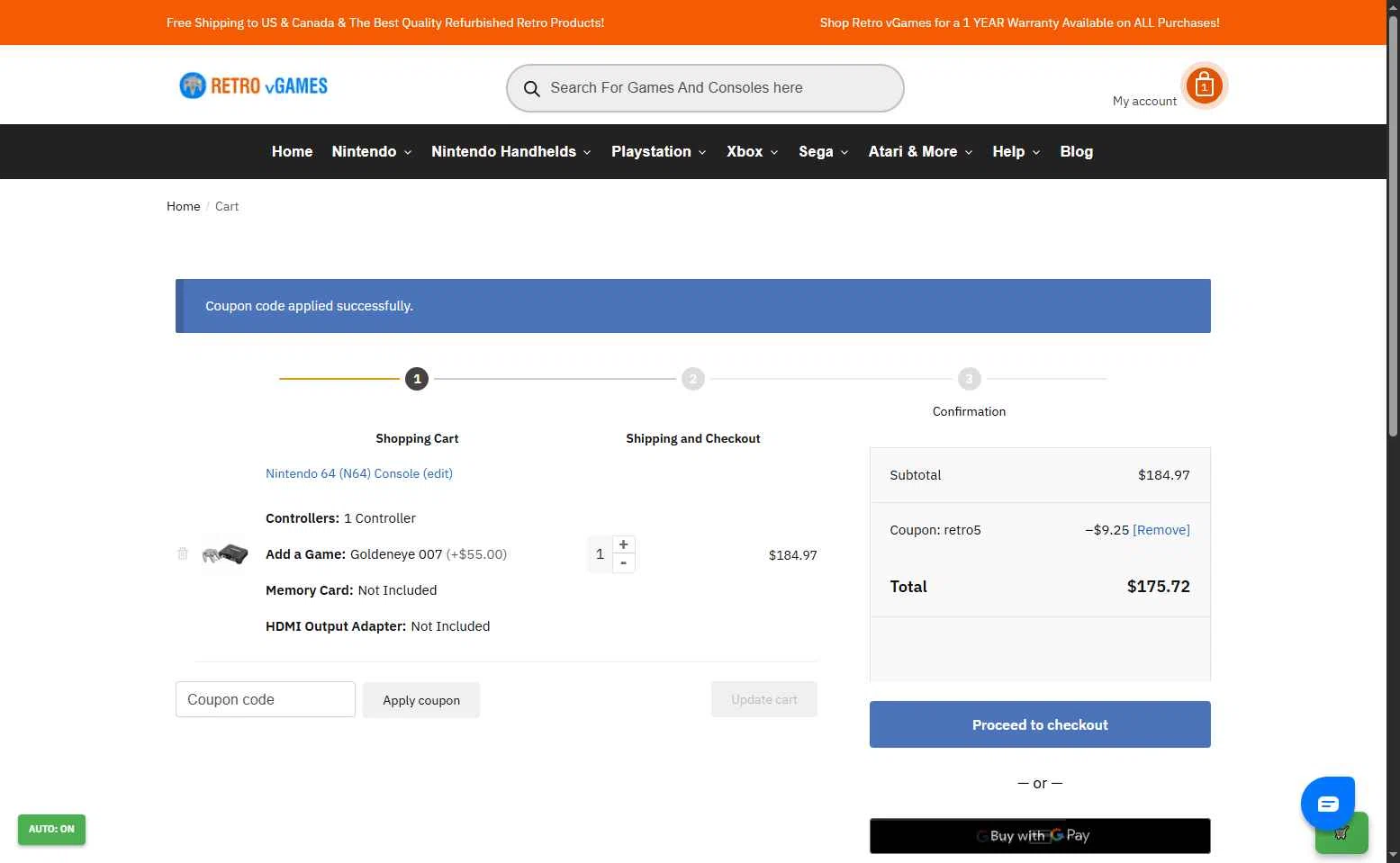 Retro vGames checkout page showing Retro vGames discount code box | Screenshot taken by SimplyCodes community member on Sep 26, 2025