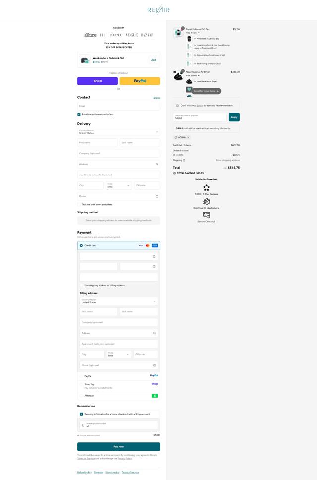 RevAir checkout page showing RevAir discount code box | Screenshot taken by SimplyCodes community member on Sep 9, 2025