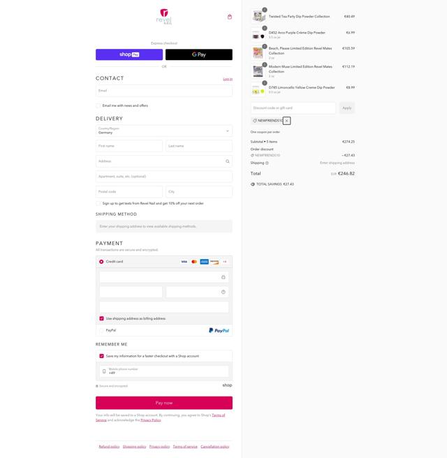 Revel Nail checkout page showing Revel Nail coupon code box | Screenshot taken by SimplyCodes community member on Jan 4, 2025
