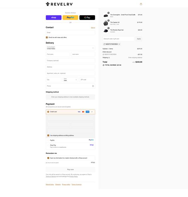 Revelry Supply checkout page showing Revelry Supply discount code box | Screenshot taken by SimplyCodes community member on Sep 10, 2025