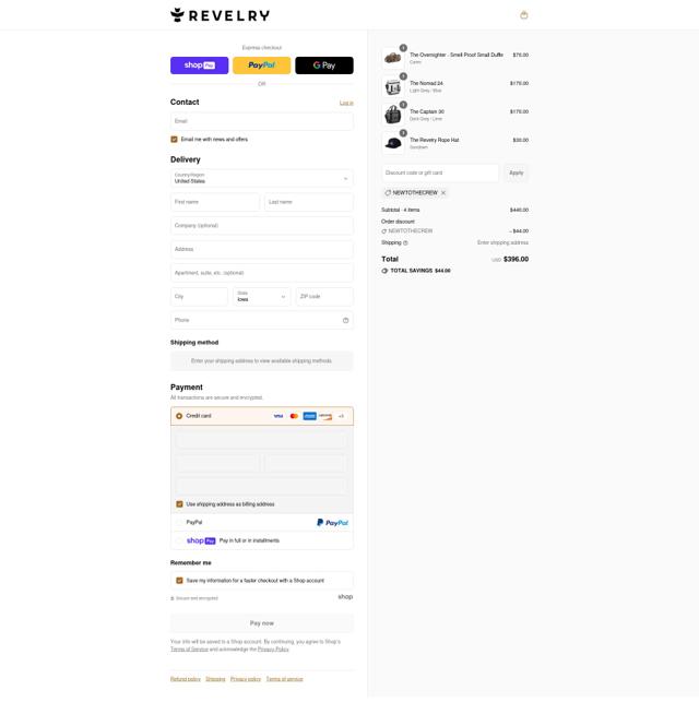 Revelry Supply checkout page showing Revelry Supply discount code box | Screenshot taken by SimplyCodes community member on Aug 7, 2025