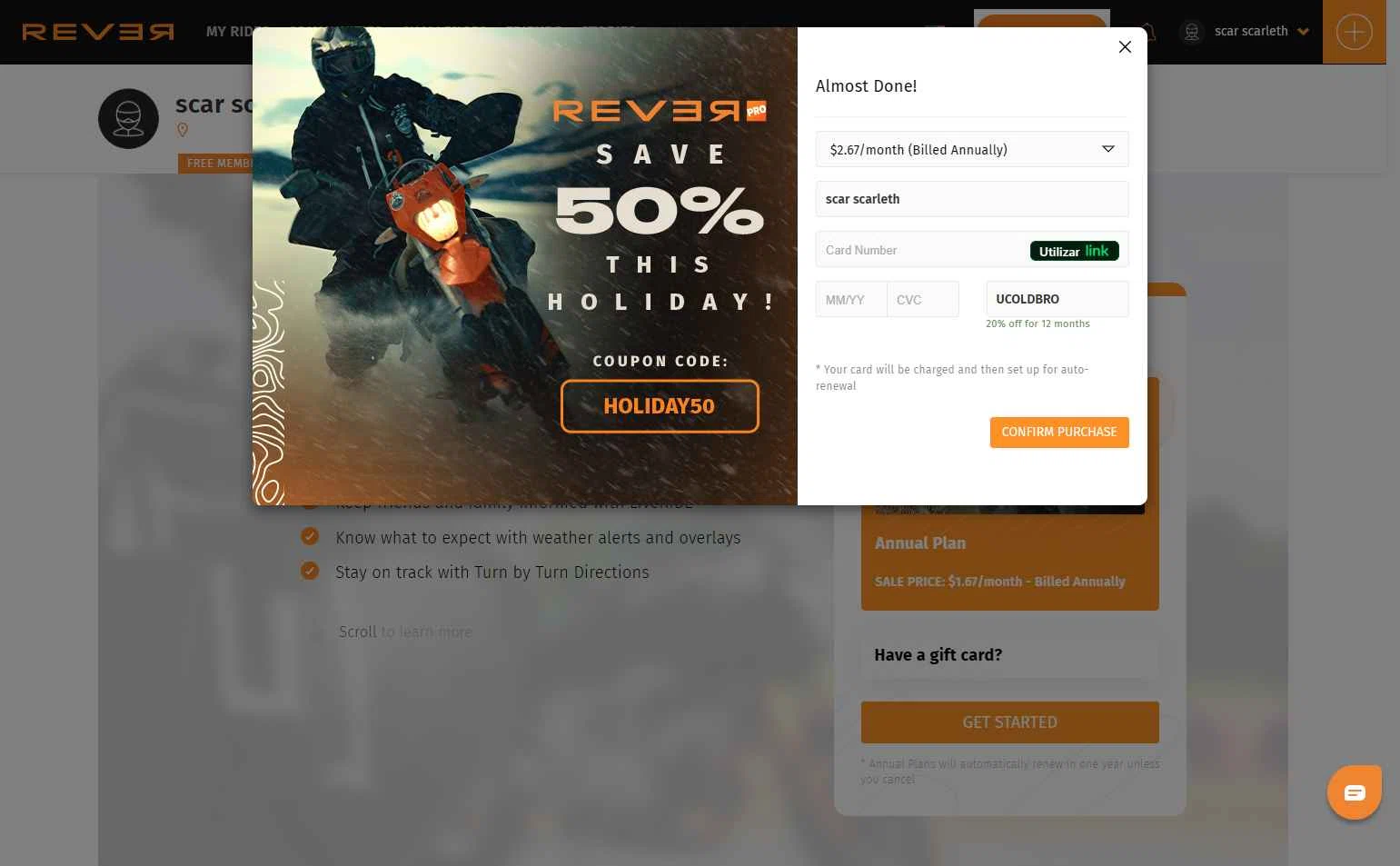 Rever checkout page showing Rever coupon code box | Screenshot taken by SimplyCodes community member on Nov 28, 2025