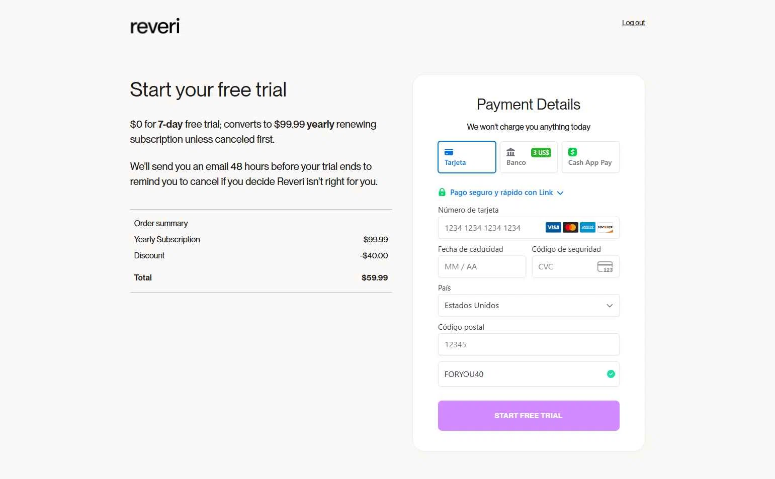 REVERI checkout page showing REVERI discount code box | Screenshot taken by SimplyCodes community member on Dec 30, 2025