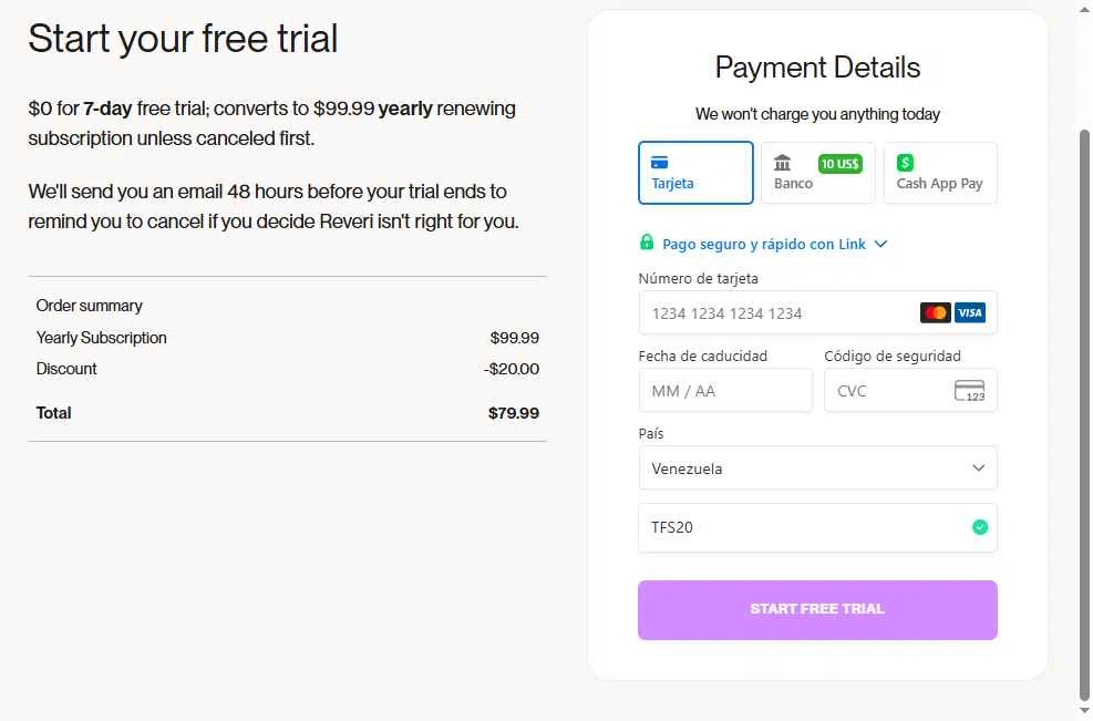 REVERI checkout page showing REVERI discount code box | Screenshot taken by SimplyCodes community member on Dec 26, 2025