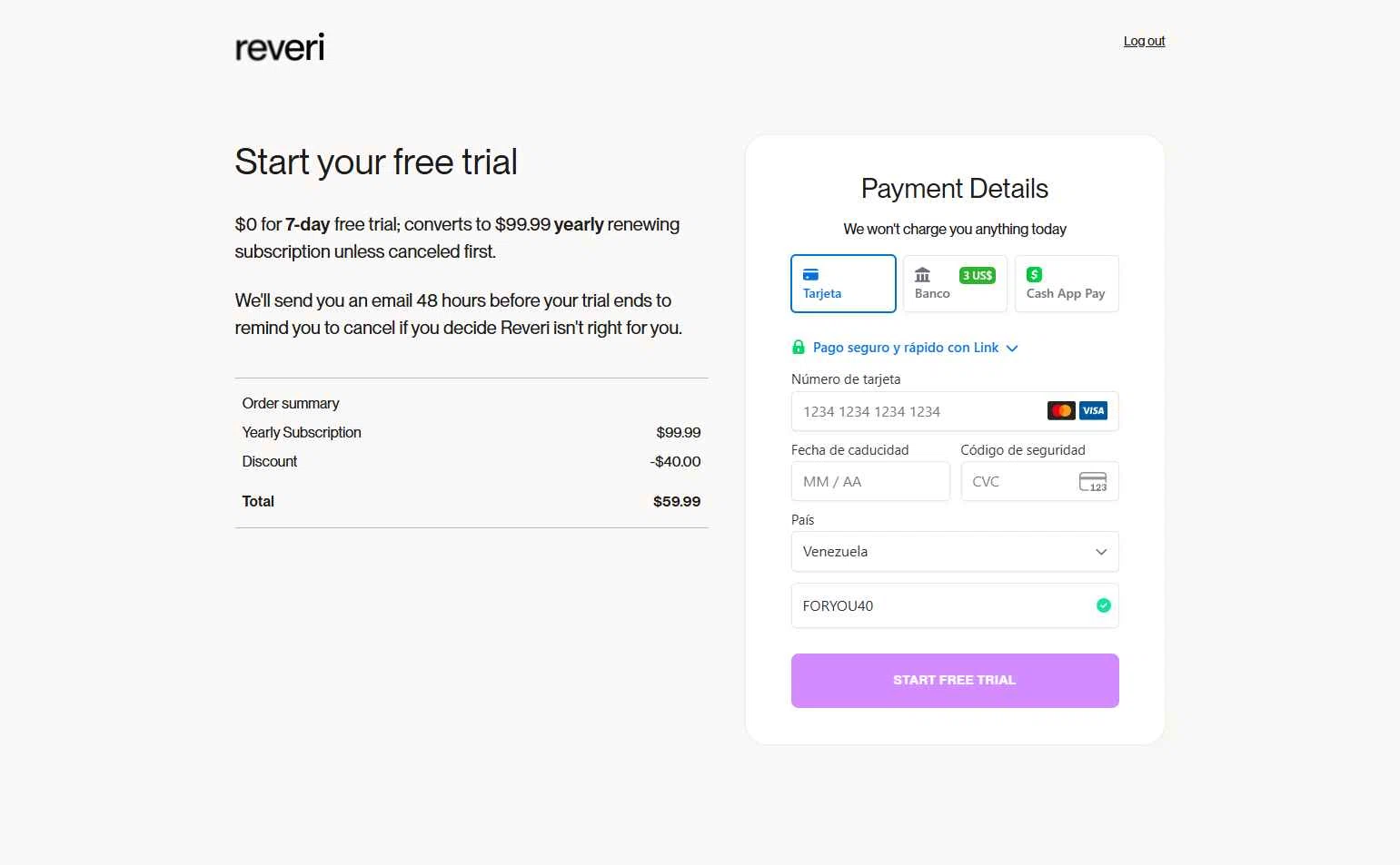 REVERI checkout page showing REVERI discount code box | Screenshot taken by SimplyCodes community member on Dec 30, 2025