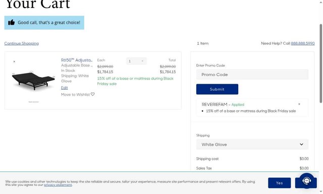 Reverie checkout page showing Reverie promo code box | Screenshot taken by SimplyCodes community member on Sep 4, 2025