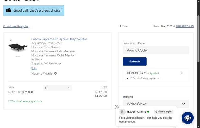 Reverie checkout page showing Reverie promo code box | Screenshot taken by SimplyCodes community member on Aug 6, 2025