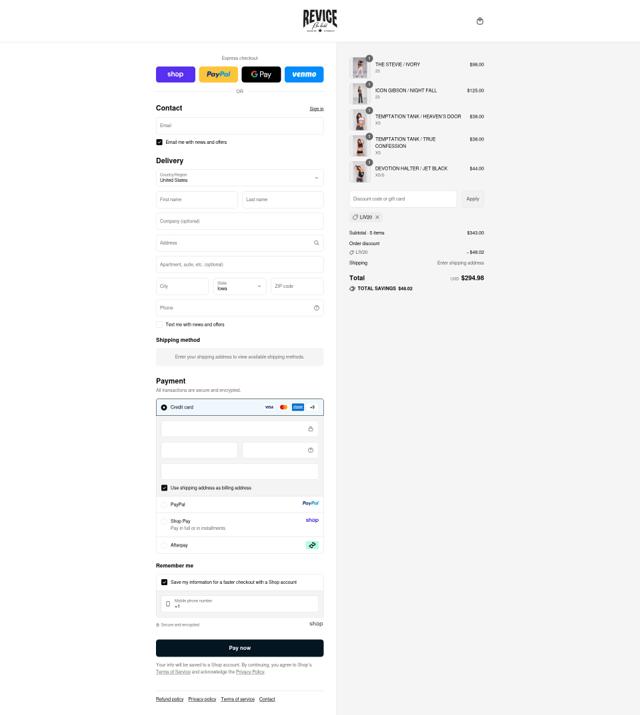 Revice Denim checkout page showing Revice Denim discount code box | Screenshot taken by SimplyCodes community member on Sep 13, 2025