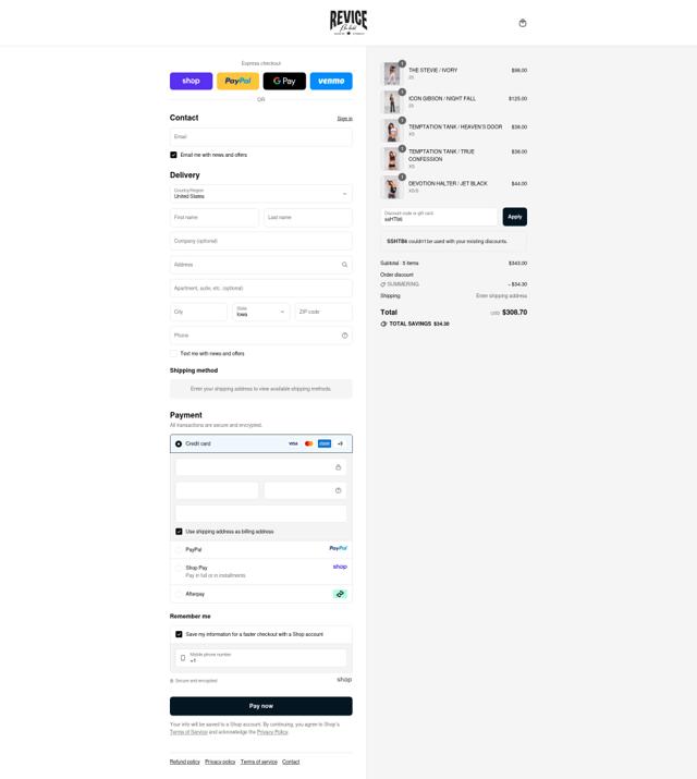 Revice Denim checkout page showing Revice Denim discount code box | Screenshot taken by SimplyCodes community member on Sep 11, 2025