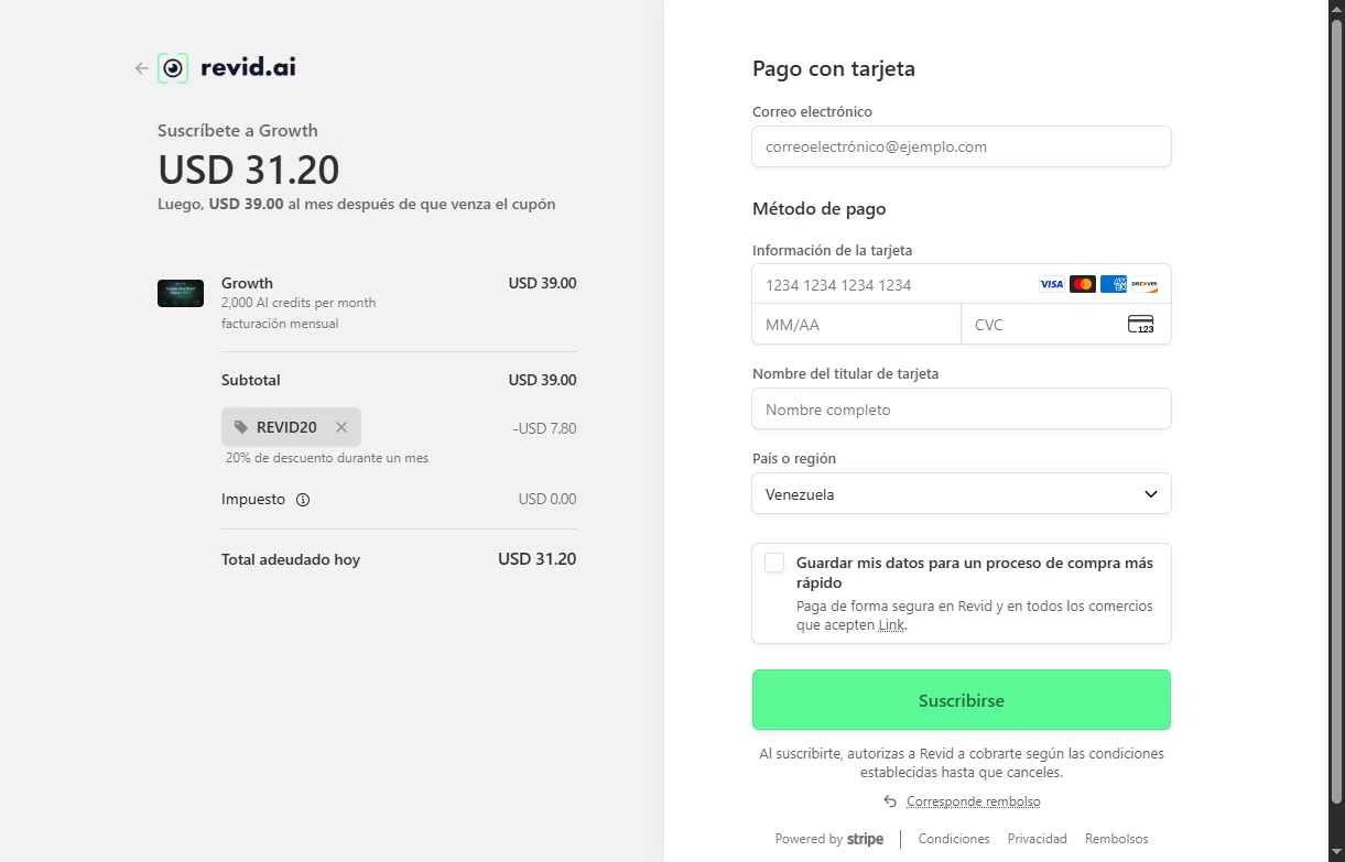 Revid.ai checkout page showing Revid.ai promo code box | Screenshot taken by SimplyCodes community member on Jan 27, 2026