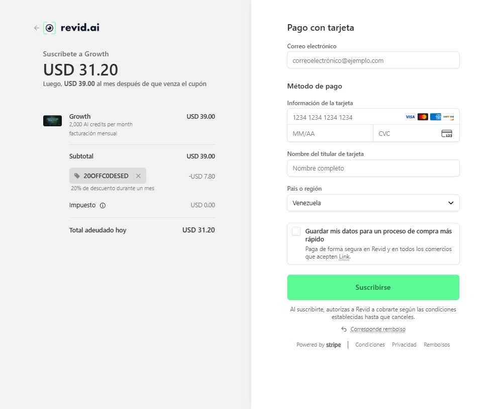 Revid.ai checkout page showing Revid.ai promo code box | Screenshot taken by SimplyCodes community member on Jan 19, 2026