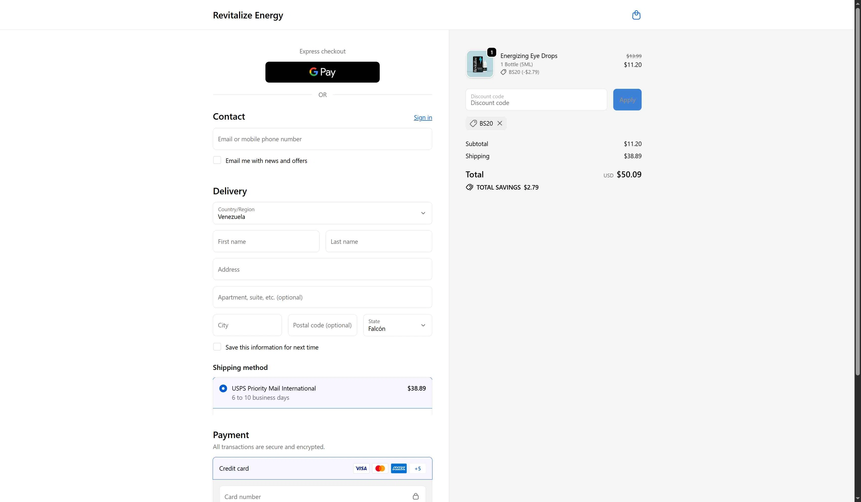 Revitalize Energy checkout page showing Revitalize Energy promo code box | Screenshot taken by SimplyCodes community member on Dec 13, 2025