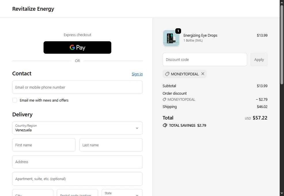 Revitalize Energy checkout page showing Revitalize Energy promo code box | Screenshot taken by SimplyCodes community member on Jan 23, 2026