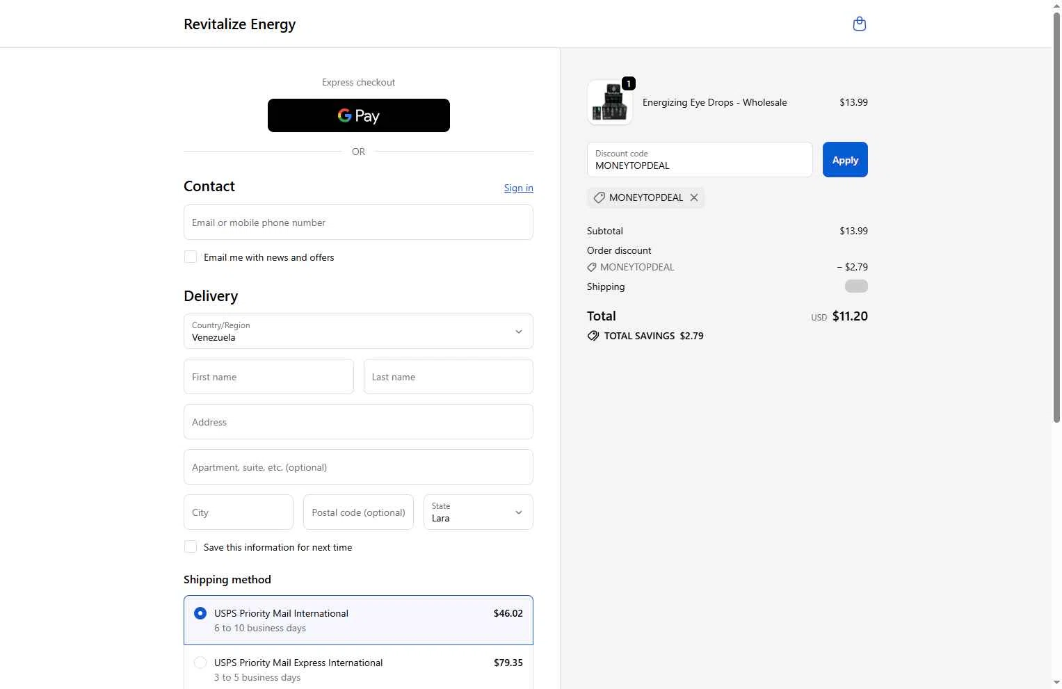 Revitalize Energy checkout page showing Revitalize Energy promo code box | Screenshot taken by SimplyCodes community member on Feb 21, 2026