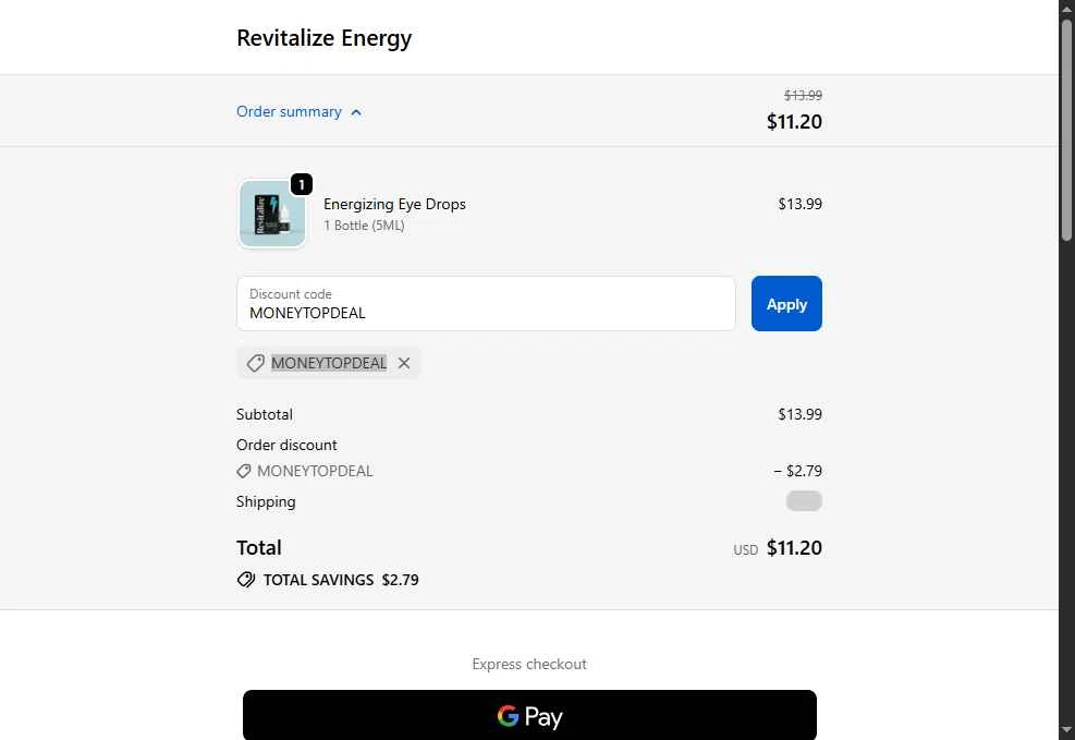 Revitalize Energy checkout page showing Revitalize Energy promo code box | Screenshot taken by SimplyCodes community member on Dec 25, 2025