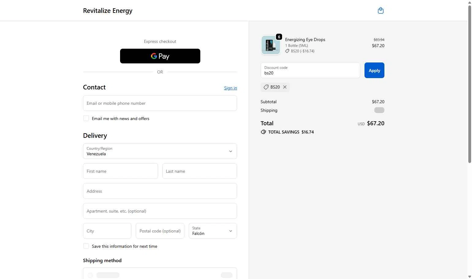 Revitalize Energy checkout page showing Revitalize Energy promo code box | Screenshot taken by SimplyCodes community member on Jan 11, 2026