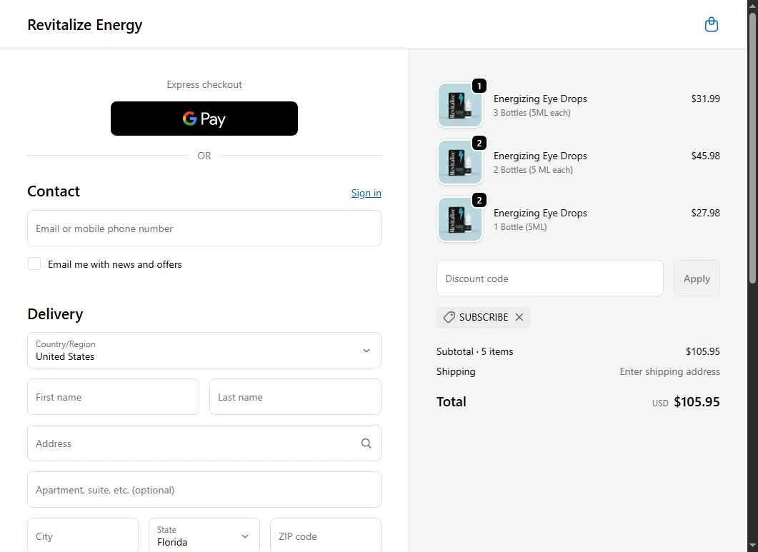 Revitalize Energy checkout page showing Revitalize Energy promo code box | Screenshot taken by SimplyCodes community member on Nov 30, 2025