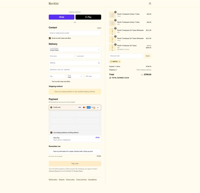 Revitin checkout page showing Revitin promo code box | Screenshot taken by SimplyCodes community member on Sep 8, 2025