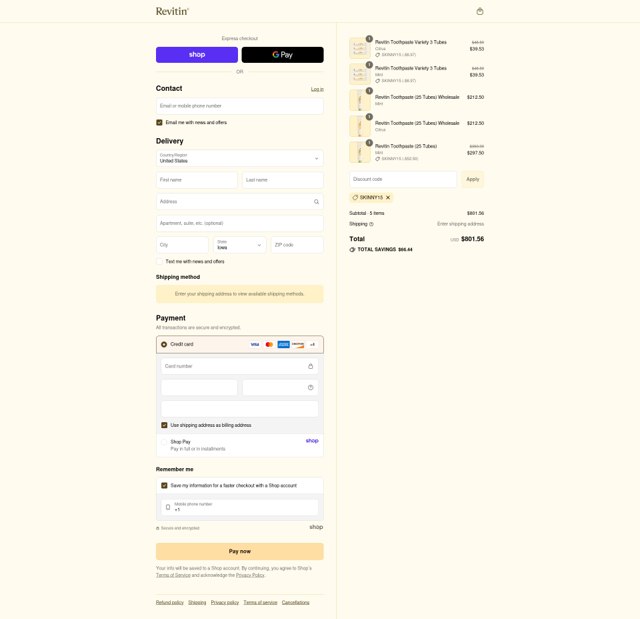Revitin checkout page showing Revitin promo code box | Screenshot taken by SimplyCodes community member on Sep 8, 2025