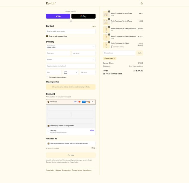 Revitin checkout page showing Revitin promo code box | Screenshot taken by SimplyCodes community member on Sep 8, 2025
