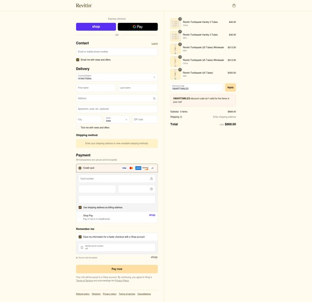 Revitin checkout page showing Revitin promo code box | Screenshot taken by SimplyCodes community member on Sep 8, 2025