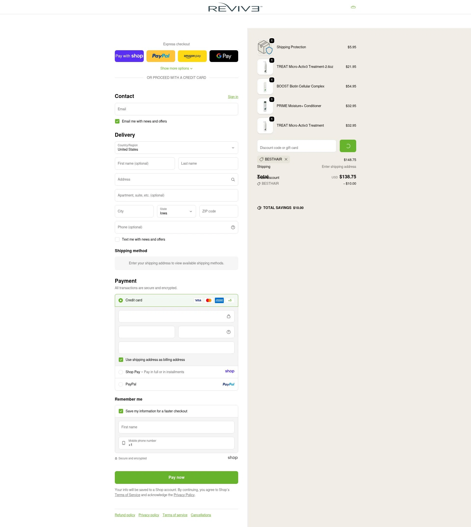 Reviv3 Procare checkout page showing Reviv3 Procare promo code box | Screenshot taken by SimplyCodes community member on Jan 6, 2026