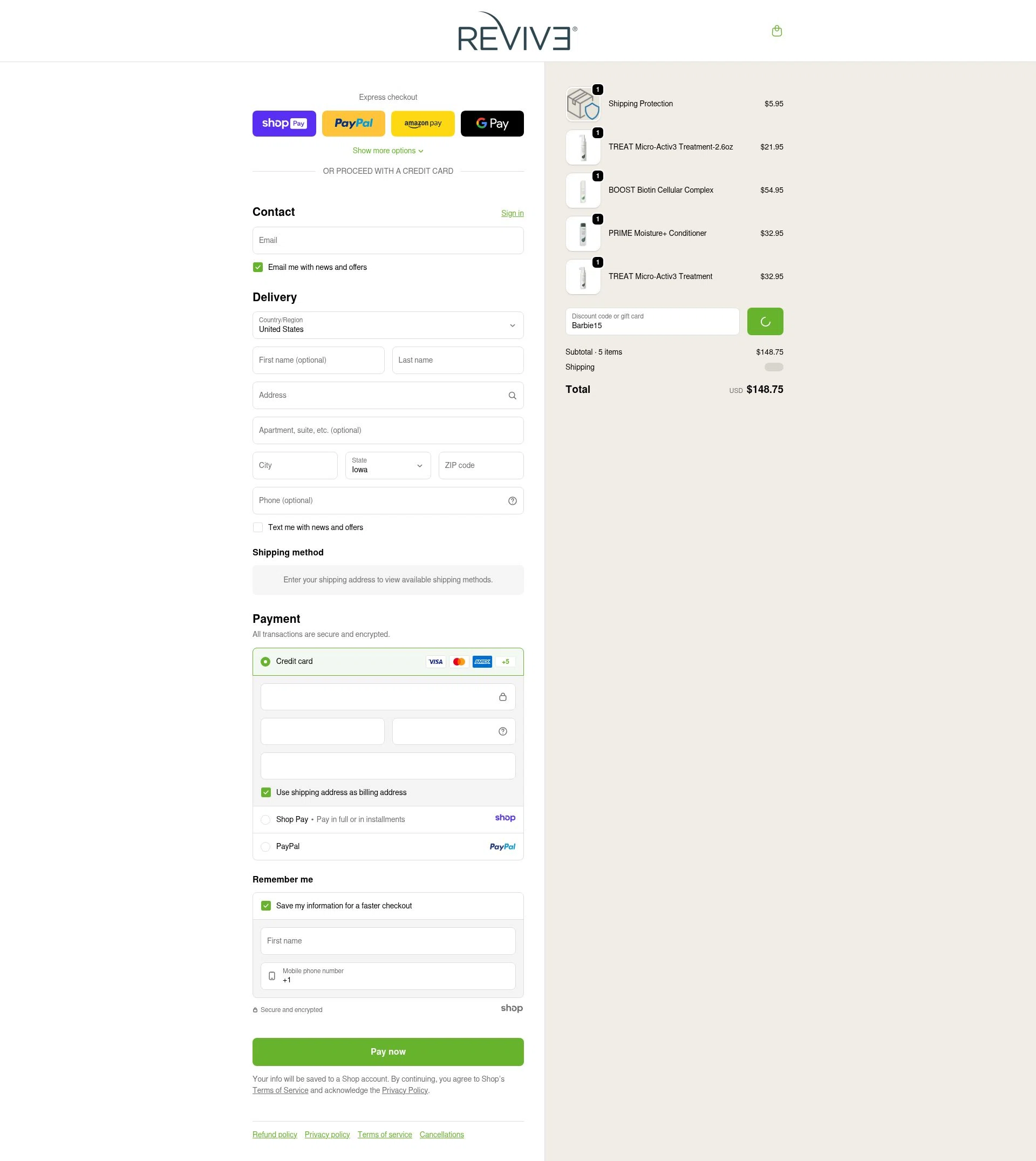 Reviv3 Procare checkout page showing Reviv3 Procare promo code box | Screenshot taken by SimplyCodes community member on Jan 6, 2026