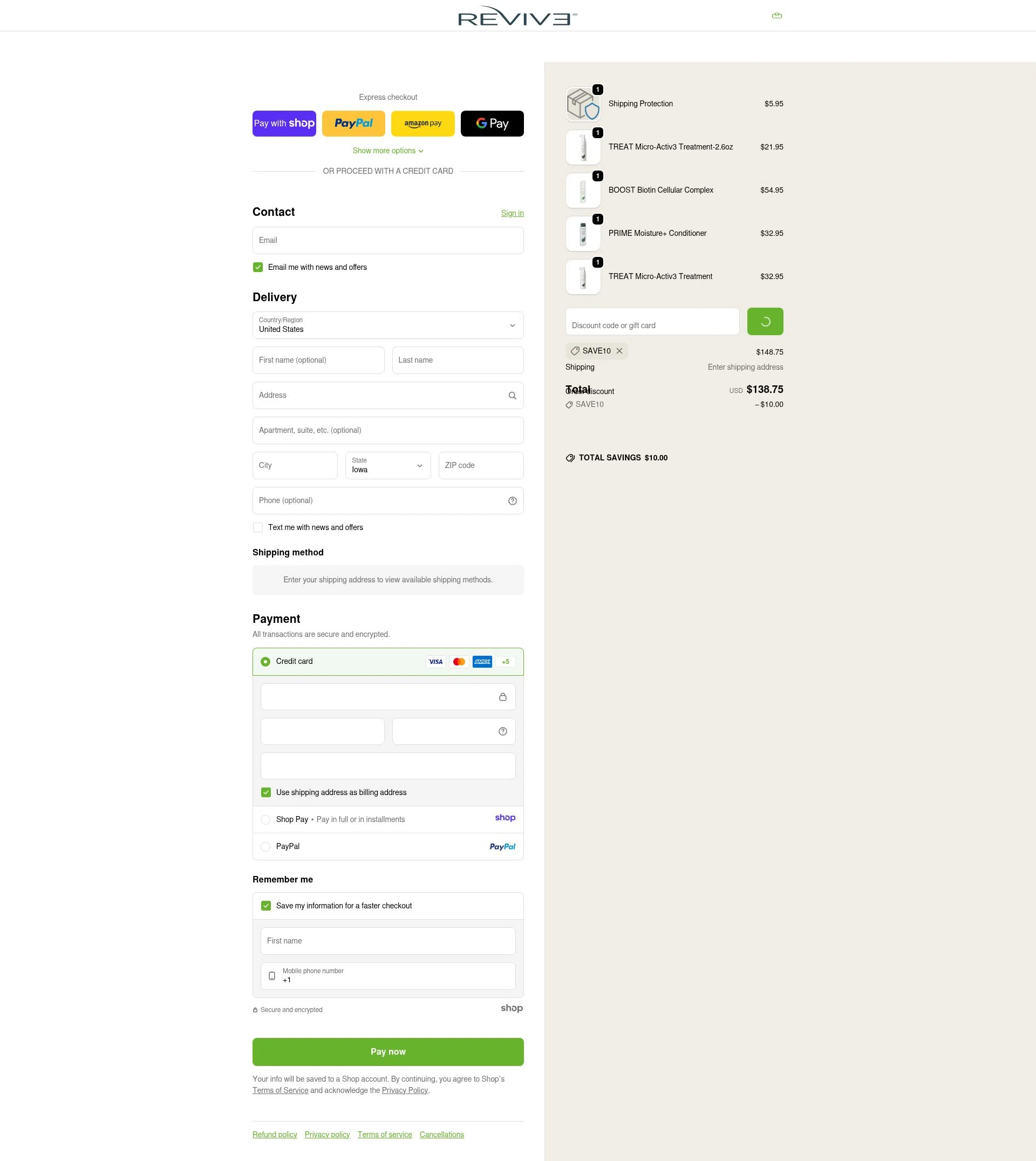 Reviv3 Procare checkout page showing Reviv3 Procare promo code box | Screenshot taken by SimplyCodes community member on Jan 6, 2026