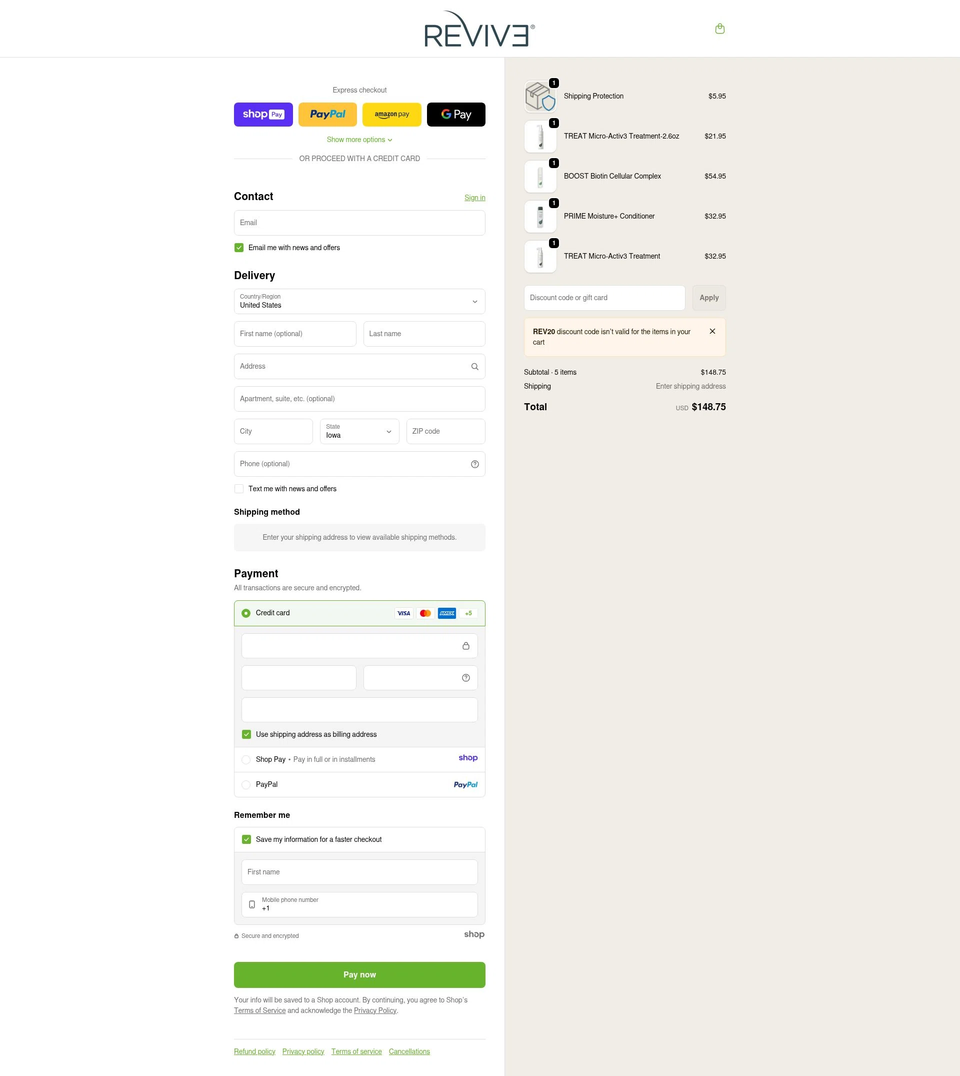 Reviv3 Procare checkout page showing Reviv3 Procare promo code box | Screenshot taken by SimplyCodes community member on Jan 6, 2026