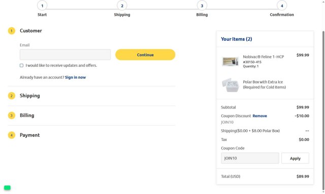 Revival Animal Health checkout page showing Revival Animal Health coupon code box | Screenshot taken by SimplyCodes community member on Aug 19, 2025