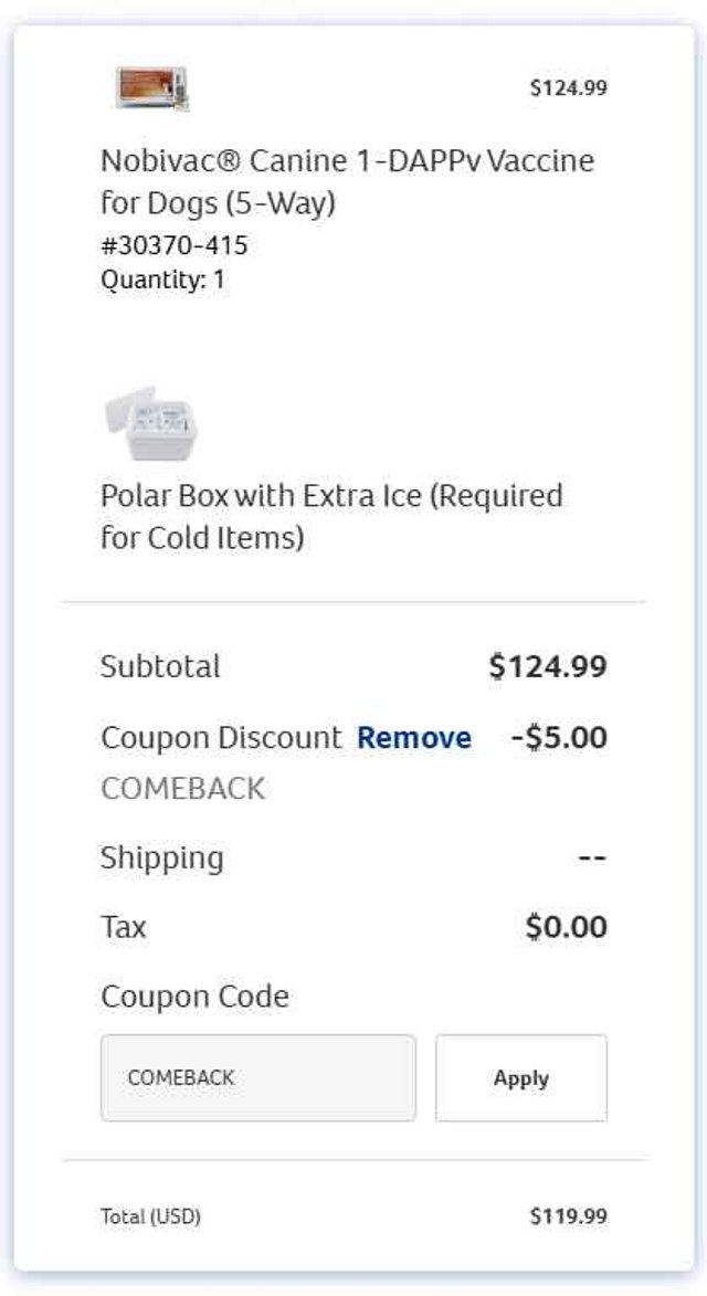 Revival Animal Health checkout page showing Revival Animal Health coupon code box | Screenshot taken by SimplyCodes community member on Aug 29, 2025