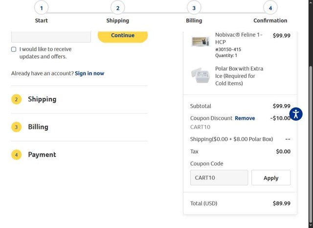 Revival Animal Health checkout page showing Revival Animal Health coupon code box | Screenshot taken by SimplyCodes community member on Aug 19, 2025