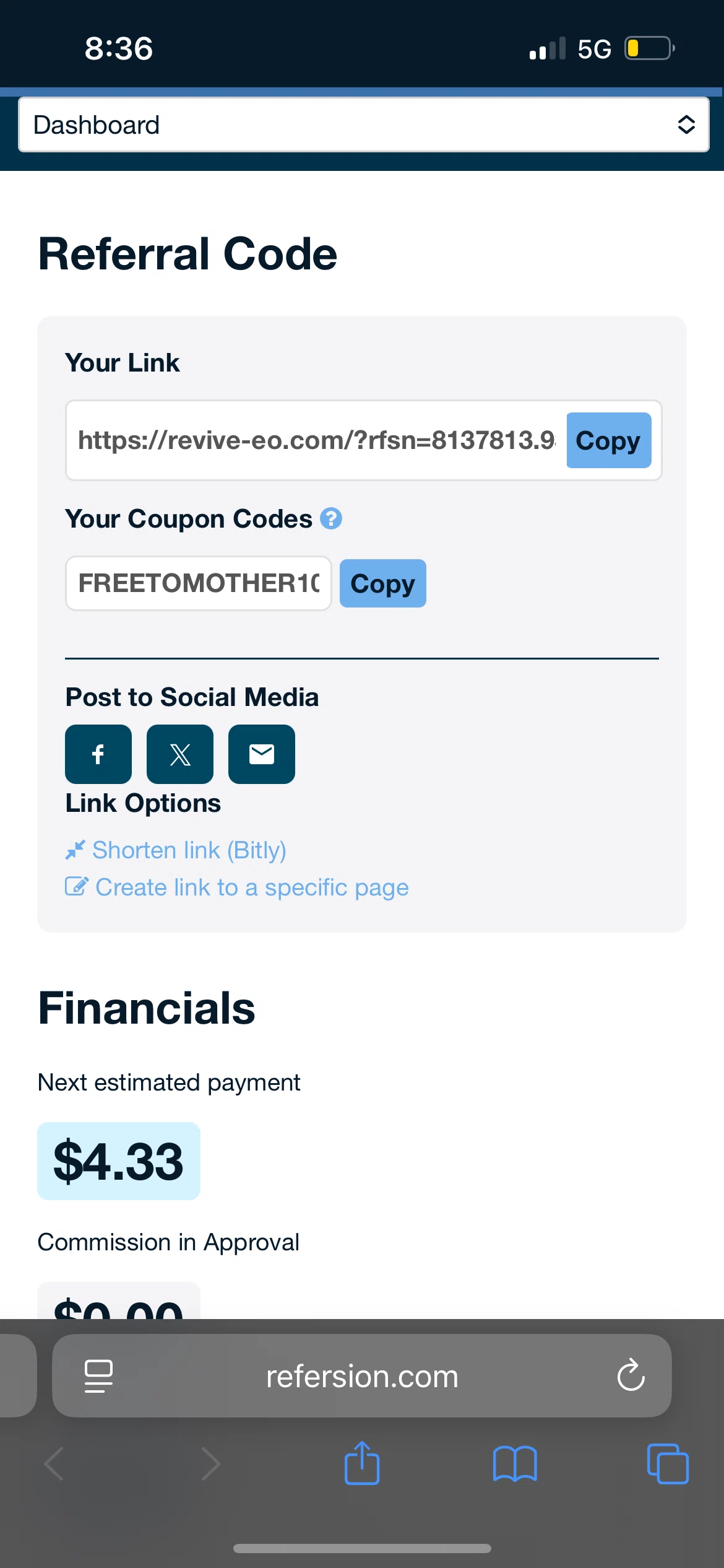 Revive EO coupon code screenshot showing code FREETOMOTHER10 applied at Revive EO checkout page. Uploaded by SimplyCodes community member abundantgoddess114 on Jan 21, 2026