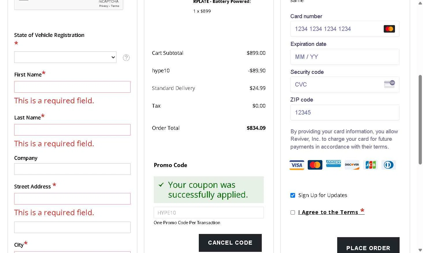 Reviver checkout page showing Reviver discount code box | Screenshot taken by SimplyCodes community member on May 2, 2025