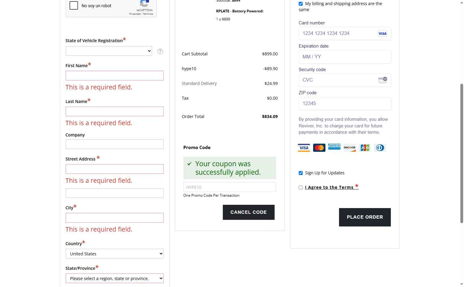 Reviver checkout page showing Reviver discount code box | Screenshot taken by SimplyCodes community member on May 2, 2025