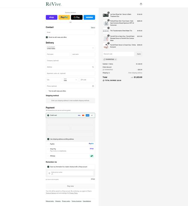 ReVive Skincare checkout page showing ReVive Skincare promo code box | Screenshot taken by SimplyCodes community member on Sep 13, 2025