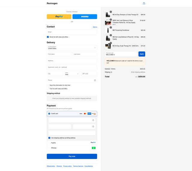 Revivogen checkout page showing Revivogen discount code box | Screenshot taken by SimplyCodes community member on Sep 13, 2025
