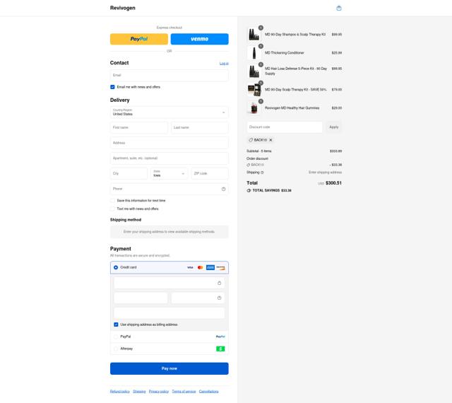 Revivogen checkout page showing Revivogen discount code box | Screenshot taken by SimplyCodes community member on Sep 9, 2025