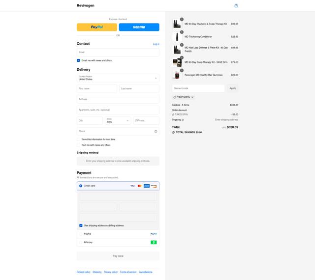 Revivogen checkout page showing Revivogen discount code box | Screenshot taken by SimplyCodes community member on Sep 9, 2025