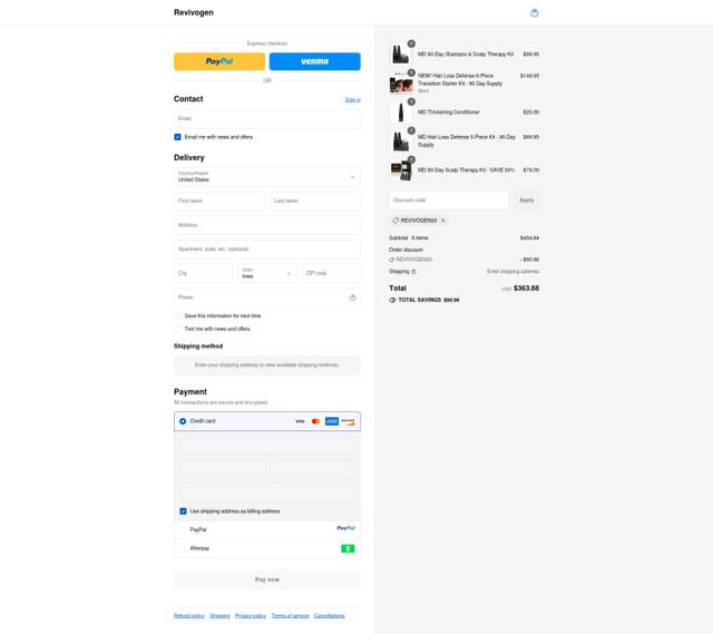 Revivogen checkout page showing Revivogen discount code box | Screenshot taken by SimplyCodes community member on Sep 13, 2025