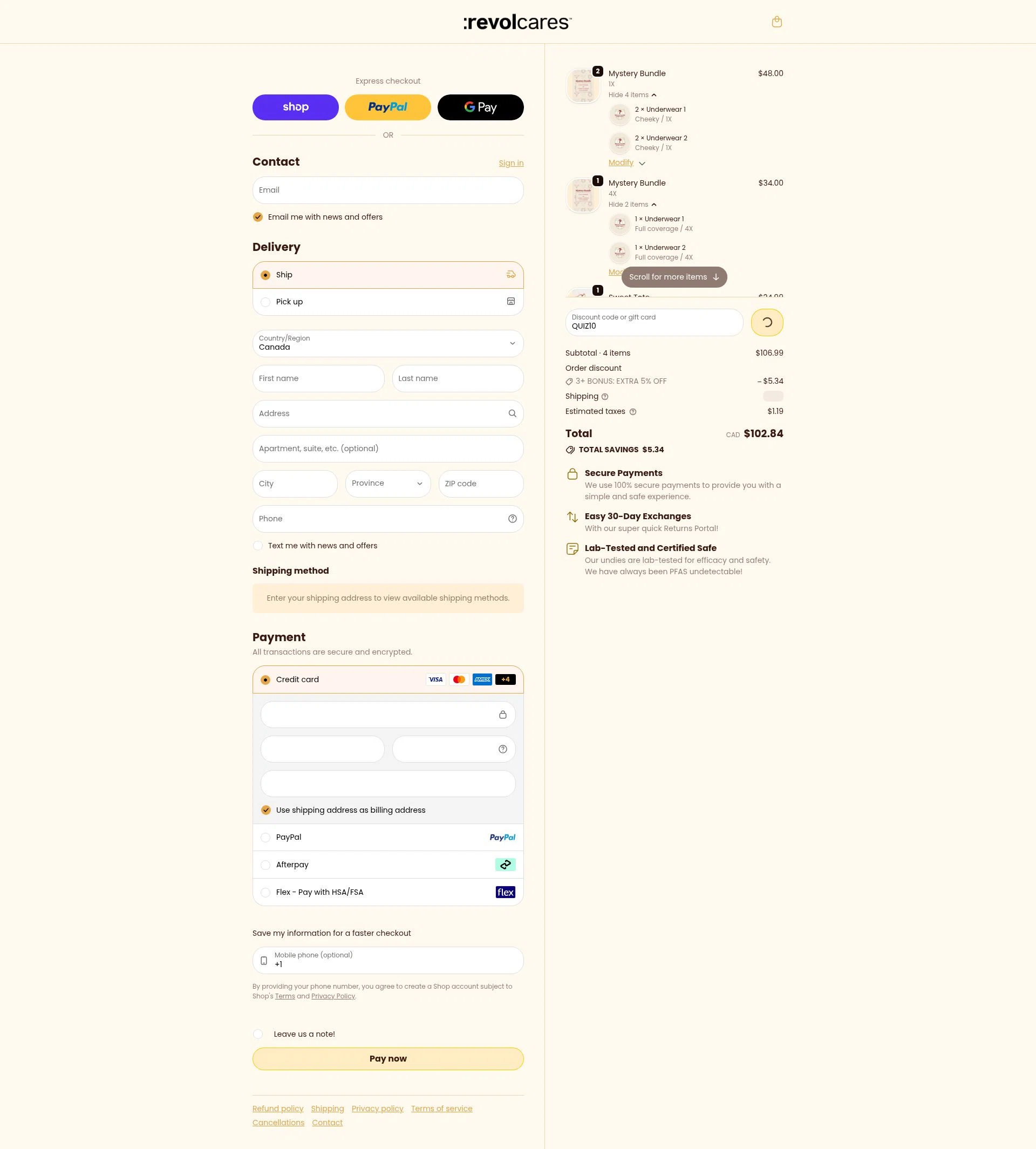 Revol Cares checkout page showing Revol Cares discount code box | Screenshot taken by SimplyCodes community member on Feb 19, 2026