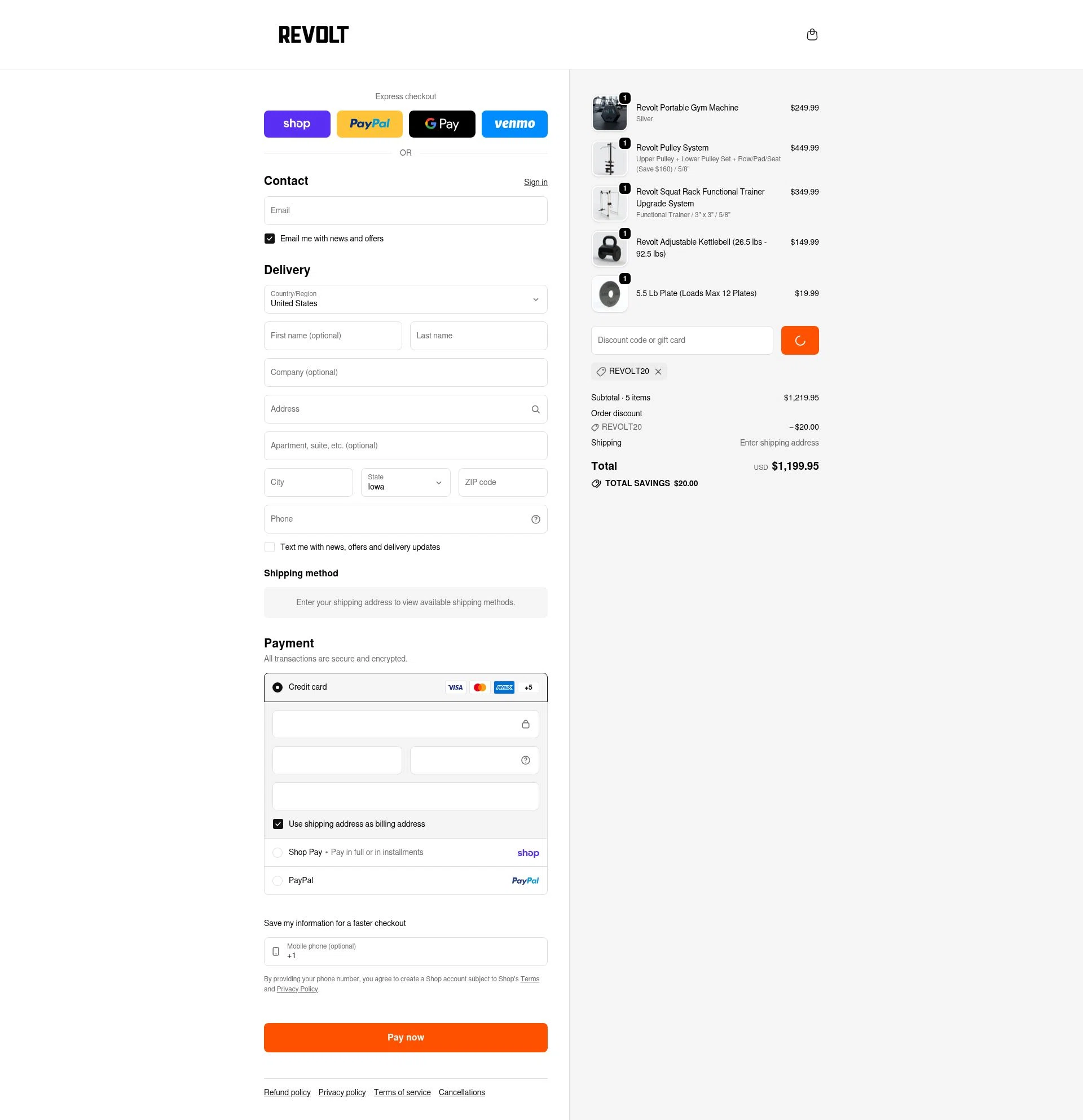 Revolt Fitness checkout page showing Revolt Fitness discount code box | Screenshot taken by SimplyCodes community member on Feb 1, 2026