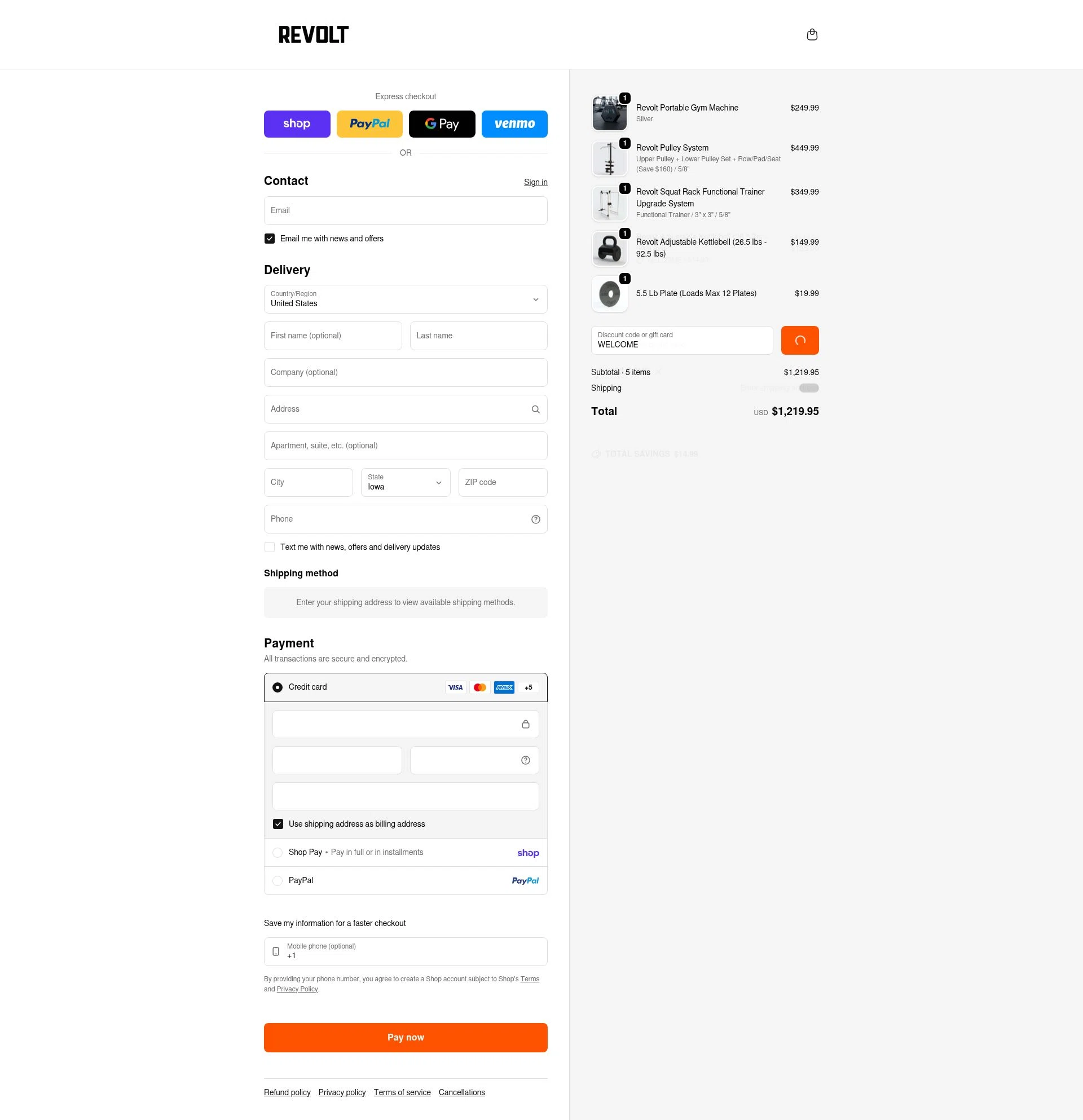 Revolt Fitness checkout page showing Revolt Fitness discount code box | Screenshot taken by SimplyCodes community member on Feb 5, 2026