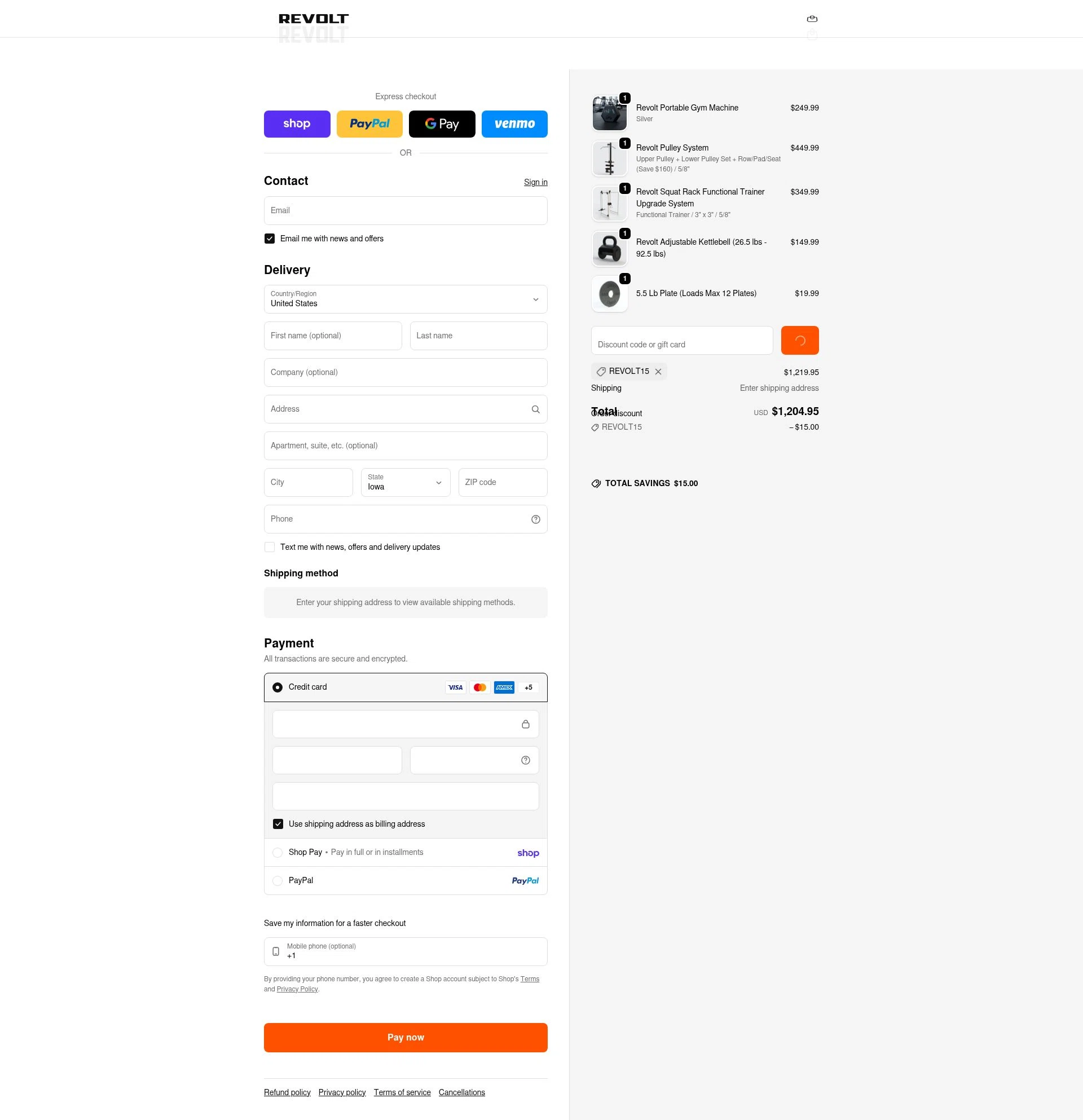 Revolt Fitness checkout page showing Revolt Fitness discount code box | Screenshot taken by SimplyCodes community member on Feb 10, 2026