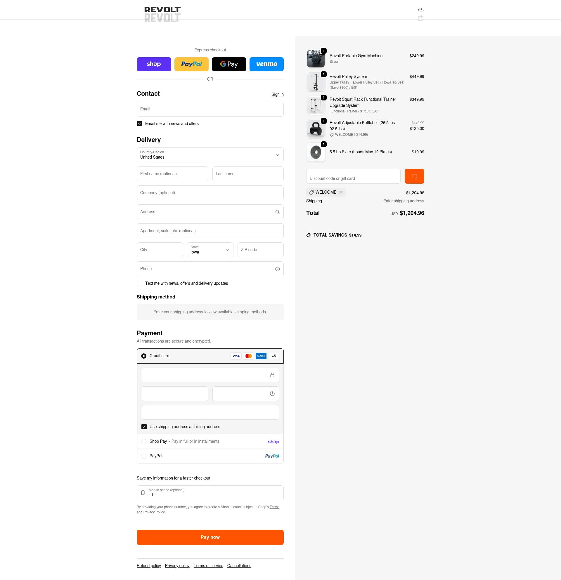 Revolt Fitness checkout page showing Revolt Fitness discount code box | Screenshot taken by SimplyCodes community member on Feb 10, 2026